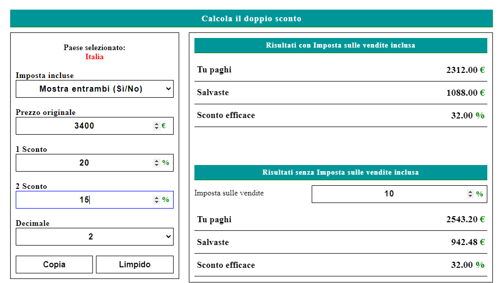 Calcolo Sconto Percentuale